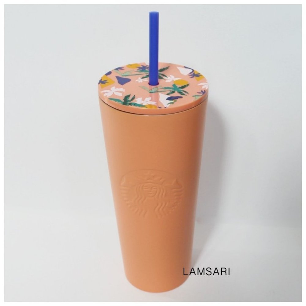 Starbucks Summer 2020 Matte Peach Tropical Lid Stainless Steele Tumbler